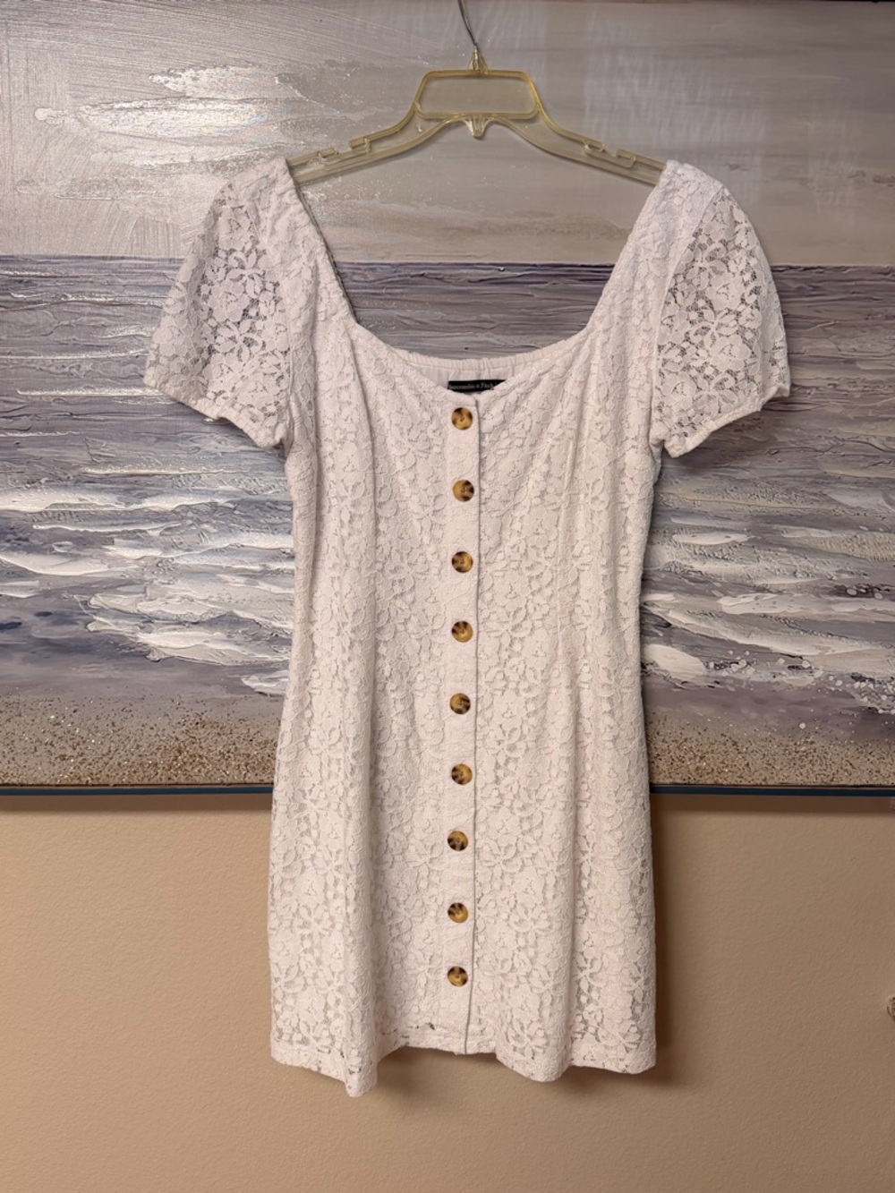Abercrombie & Fitch Women’s Size Large White Lace Button-Front Mini Dress